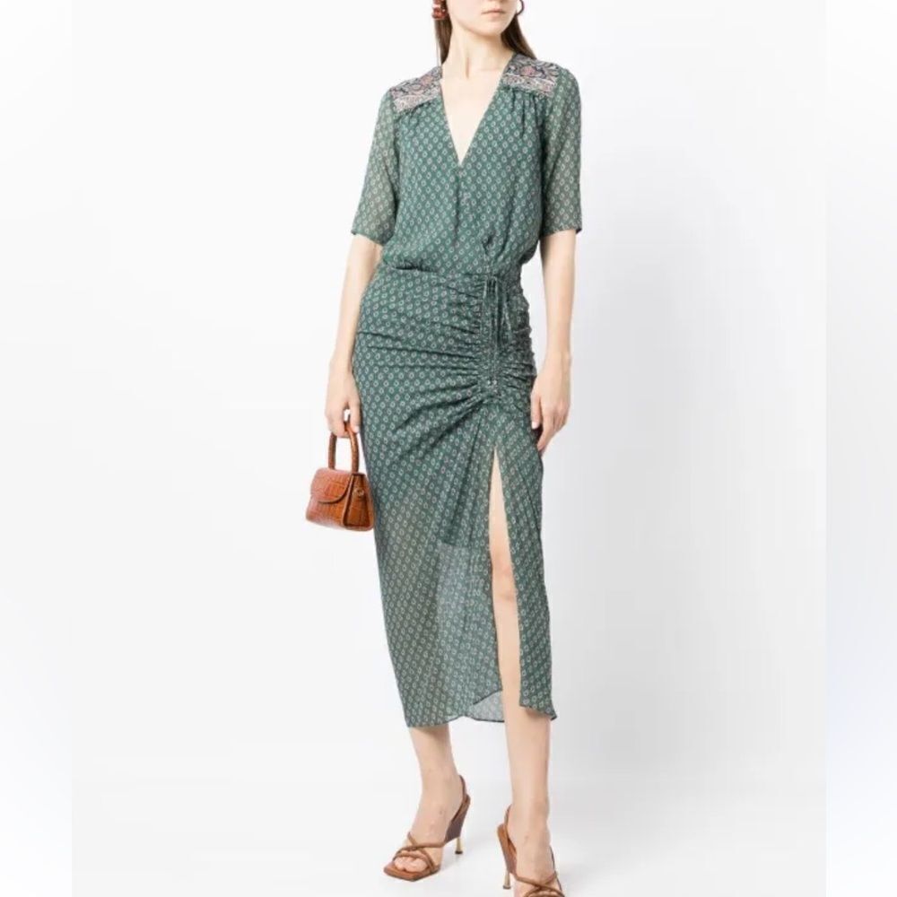NWT Veronica Beard Mariposa Midi Dress Patterned Sea Glass Green Multi Size 0